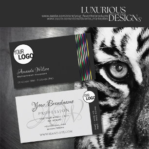 Carte De Visite Chic gris foncé et gris clair rayures colorées ajo