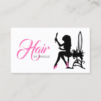 Carte De Visite Chic Hair Salon Rose et Black Woman Hair Styllist