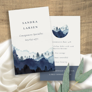 Carte De Visite Chic Ink Blue Navy Aquarelle Pine Woods Mountain