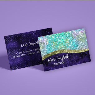 Carte De Visite Chic irisé violet bleu faux parties scintillant mo
