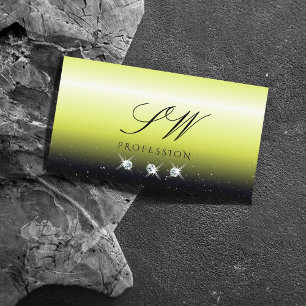 Carte De Visite Chic Jaune Noir Gradient Bijoux étincelants Monogr