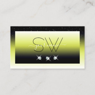 Carte De Visite Chic jaune Ombre étincelante Diamants Monogramme