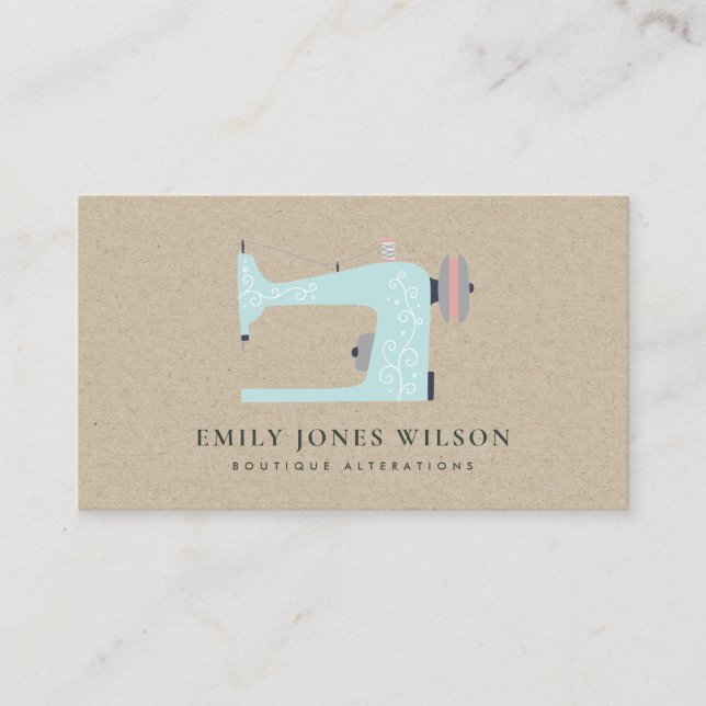 CARTE DE VISITE CHIC KRAFT AQUA BLUE PINK SEWING TAILEUR (Devant)
