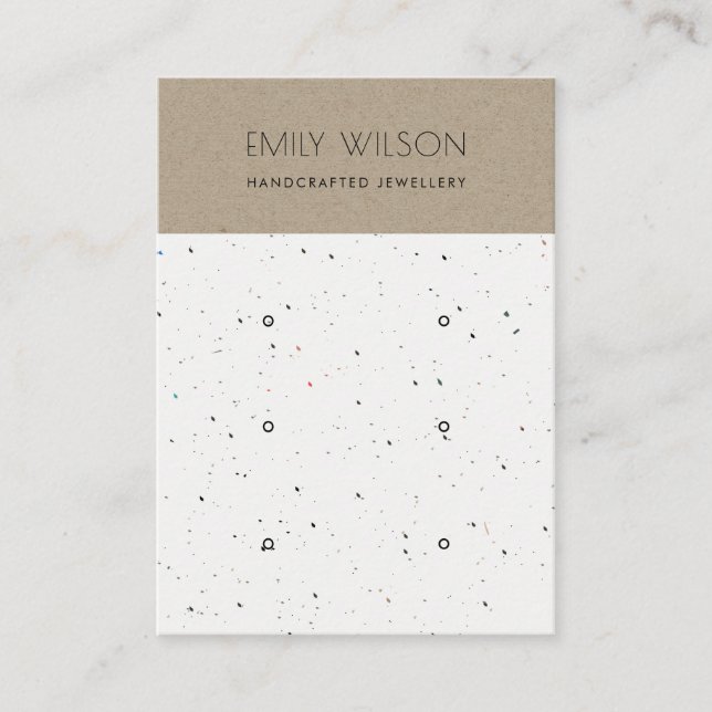 CARTE DE VISITE CHIC KRAFT WHITE TERRAZZO 3 EARRING AFFICHER LOGO (Devant)