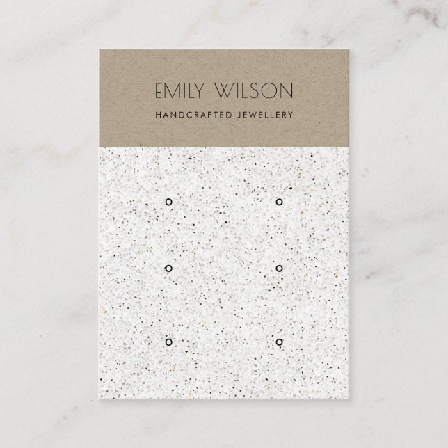 CARTE DE VISITE CHIC KRAFT WHITE TERRAZZO 3 EARRING AFFICHER LOGO (Devant)