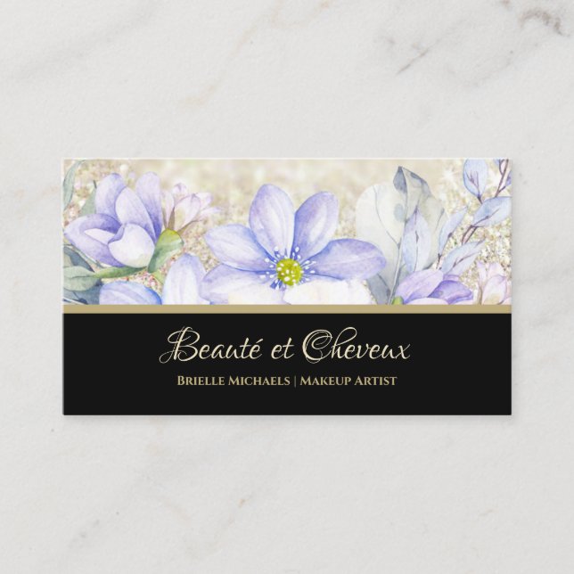 Carte De Visite Chic Lavender Floral Coiffure et salon de beauté (Devant)