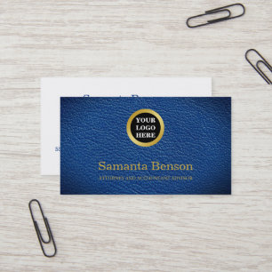 Carte De Visite Chic Logo Rond Or en Cuir Navy Professionnel