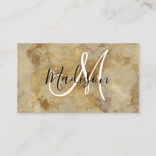 Carte De Visite Chic Luxe Vintage Marbre d'or Motif Monogramme