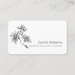 Carte De Visite Chic Minimal Floral Blanc Noir