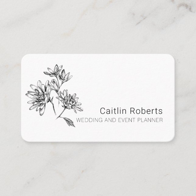 Carte De Visite Chic Minimal Floral Blanc Noir (Devant)