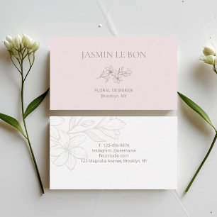 Carte De Visite Chic minimaliste Floral rose & blanc
