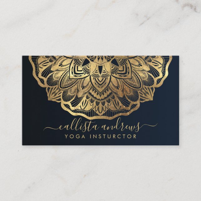 Carte De Visite Chic Modern Marine Blue Gold Mandala Yoga Instruct (Devant)