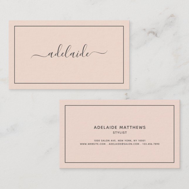 Carte De Visite Chic moderne Blush Pink coiffure script (Devant / Derrière)