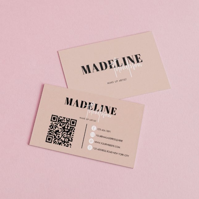 Carte De Visite Chic moderne Boho Beige Feminine QR Code (Créateur téléchargé)