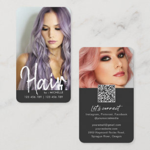 Carte De Visite Chic moderne cheveux élégant QR code photo