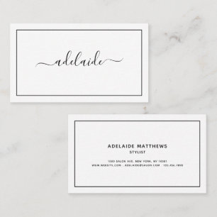 Carte De Visite Chic moderne noir blanc coiffeur script