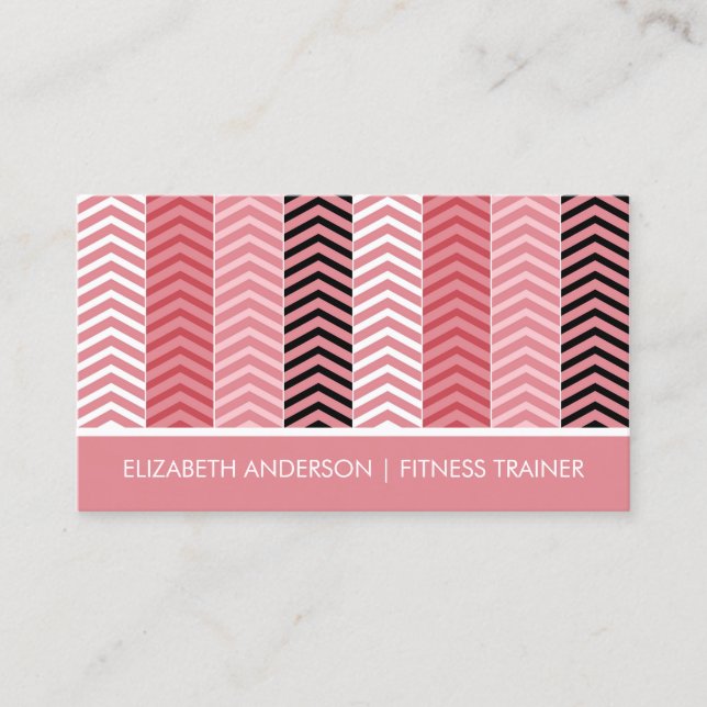 Carte De Visite Chic moderne rose Chevron Stripes Fitness Trainer (Devant)