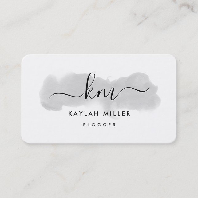 Carte De Visite CHIC MONOGRAM élégantes initiales gris aquarelle (Devant)