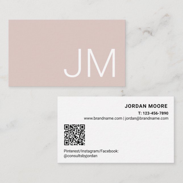 Carte De Visite Chic Monogram Initials Professional Pink QR (Devant / Derrière)