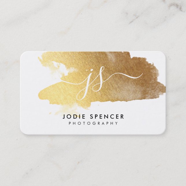 Carte De Visite CHIC MONOGRAM logo élégant initiales or brossé (Devant)