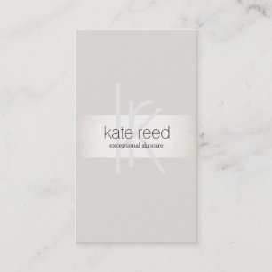 Carte De Visite Chic Monogramme moderne Beige FAUX Silver Stripe