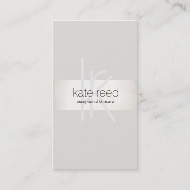 Carte De Visite Chic Monogramme moderne Beige FAUX Silver Stripe (Devant)