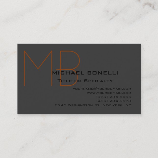 Carte de visite chic monogramme noir gris tendance (Devant)