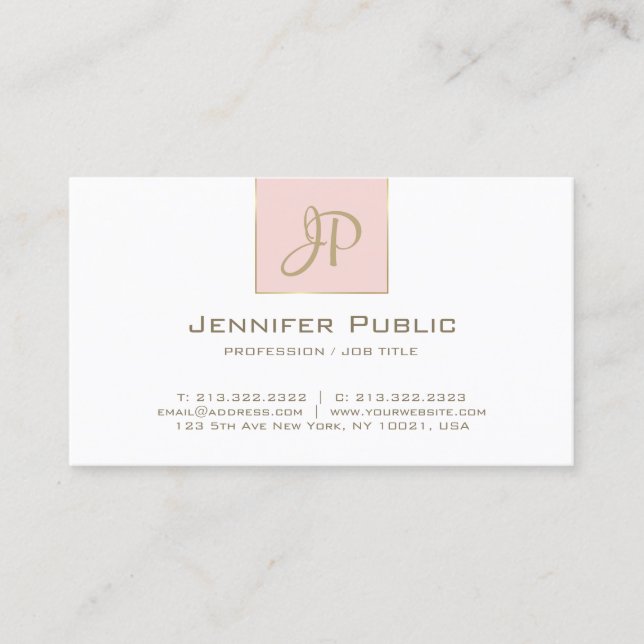 Carte De Visite Chic Monogramme rose or blanc nettoyant plaine ten (Devant)