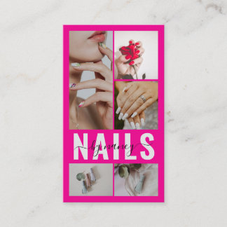 Carte De Visite Chic Nails Typographie Photo Collage Logo Rose Cha