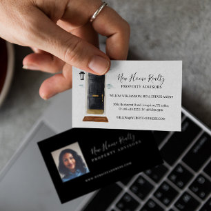 Carte De Visite Chic noir aquarelle porte avant Immobilier Photo