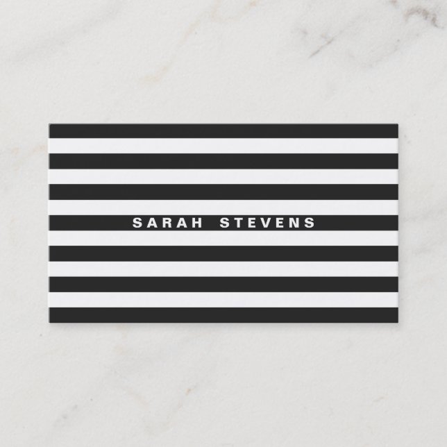 Carte De Visite Chic noir et blanc rayé moderne Salon & Spa (Devant)