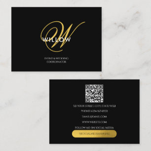 Carte De Visite Chic noir & or Monogramme QR Code