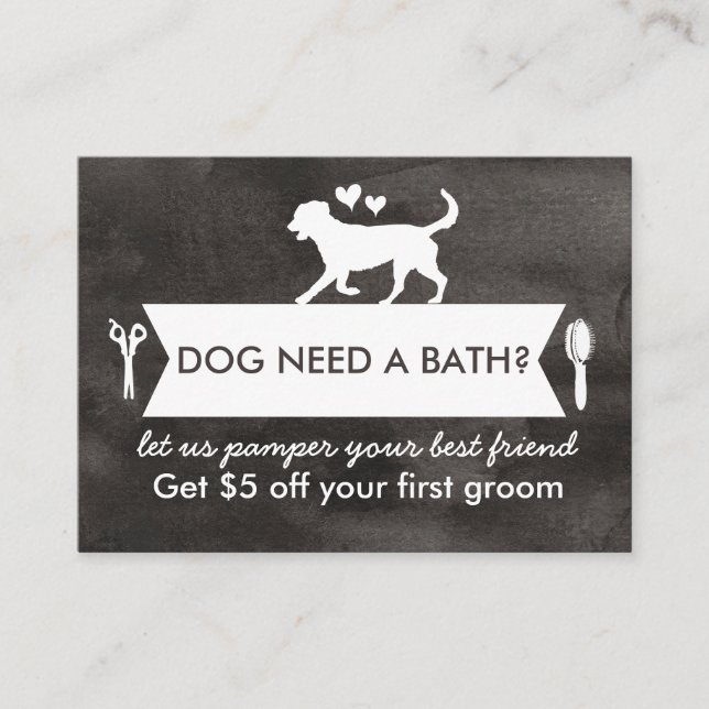 Carte De Visite Chic noir Silhouette Chien Grooming Promo Card (Devant)