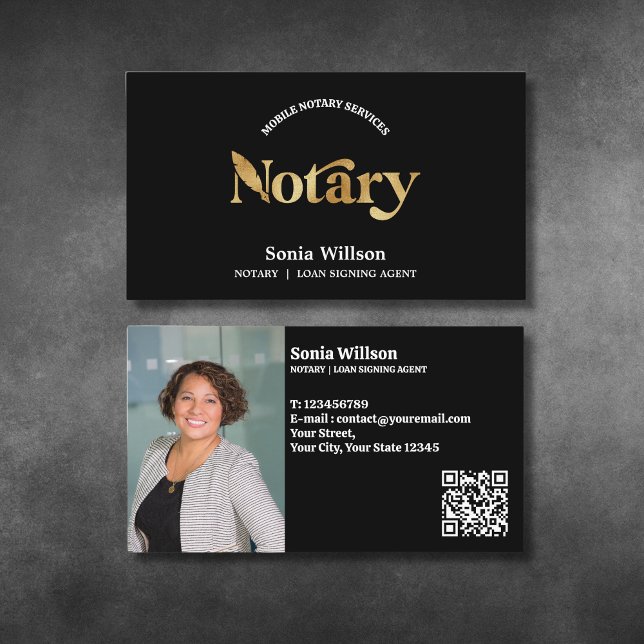 Carte De Visite Chic Notaire Public Prêt Signer Photo QR Code (Créateur téléchargé)