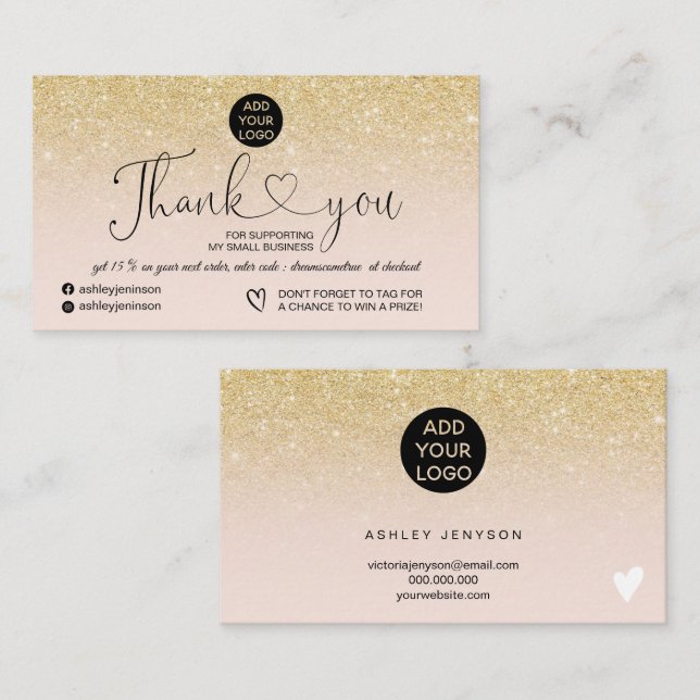 Carte De Visite Chic or parties scintillant logo rose vif commande (Devant / Derrière)