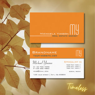 Carte De Visite Chic Orange et Blanc avec Initiales Professionnel