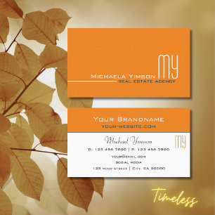 Carte De Visite Chic orange et blanc avec Monogram Professional