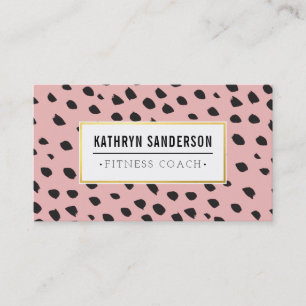 Carte De Visite CHIC paint dabs traits points noir or corail rose