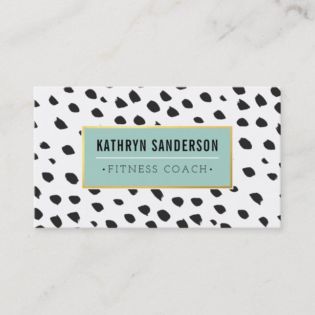Carte De Visite CHIC paint dabs traits points noir or rose (Devant)