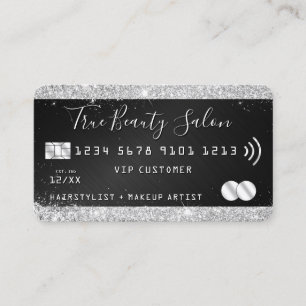 Carte De Visite Chic Parties scintillant Argent Noir Métallo Style