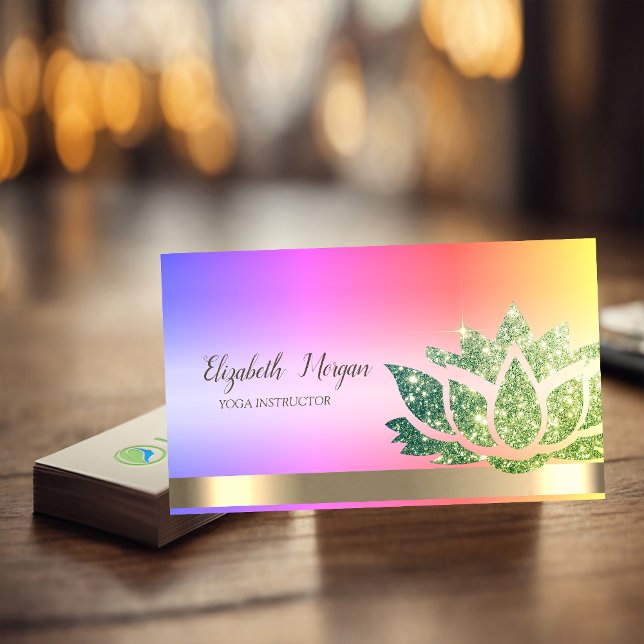 Carte De Visite Chic Parties scintillant verte Lotus Fleur Yoga (Créateur téléchargé)
