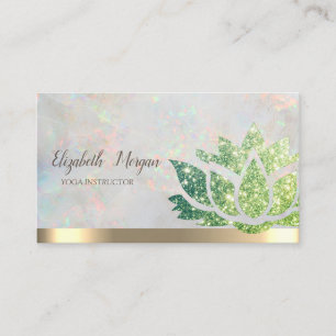 Carte De Visite Chic Parties scintillant verte Lotus Yoga Holograp