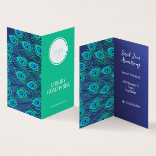 CARTE DE VISITE CHIC PEACOCK FEATHER TURQUOISE VERT BLEU LOGO PLIÉ