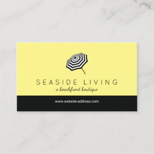 Carte De Visite Chic Plage rayé Parapluie Logo Jaune