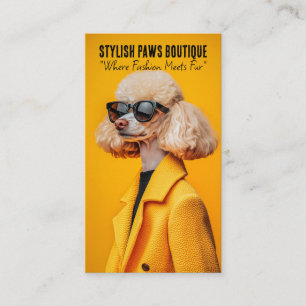 Carte De Visite Chic Poodé en lunettes de soleil et manteau jaune