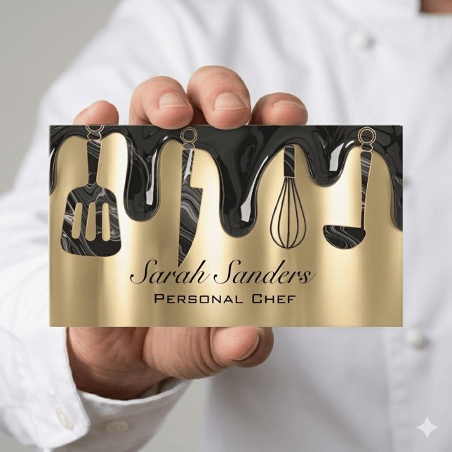 Carte De Visite Chic Professional Personal Chef Catering Gold   (Créateur téléchargé)