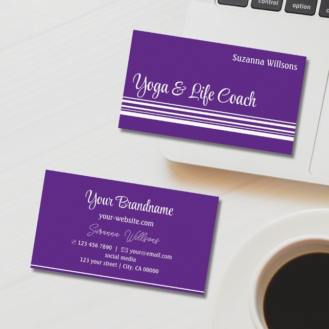 Carte De Visite Chic Purple et White Stripes Professionnel élégant (Créateur téléchargé)