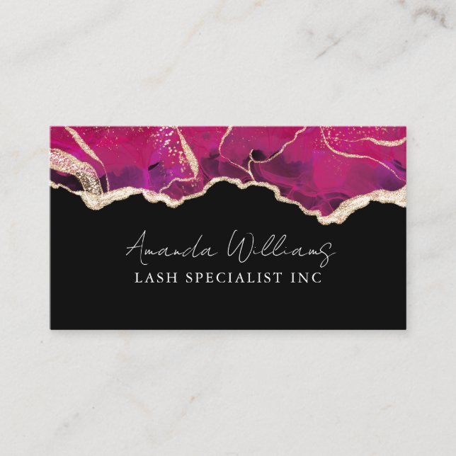 Carte De Visite Chic QR Code rose Black Gold Parties scintillant m (Devant)