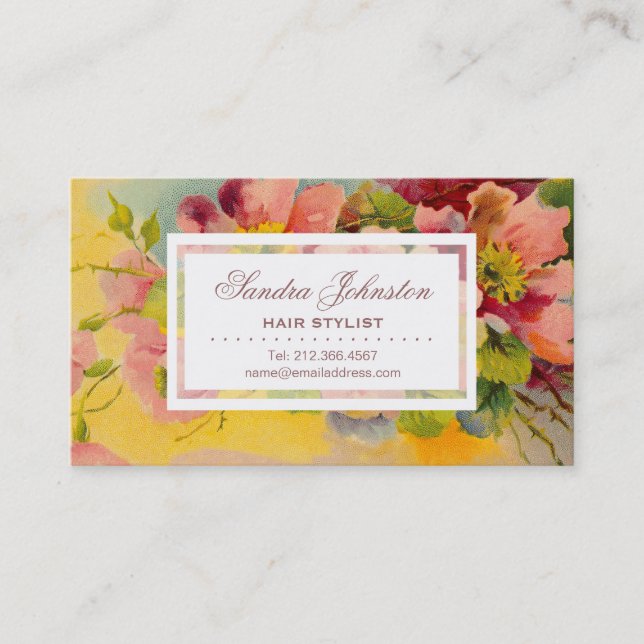 Carte De Visite Chic Retro Floral Design Beauté Salon (Devant)