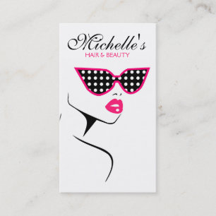 Carte De Visite Chic Retro Pink Polka Dot Lunettes de soleil Beaut